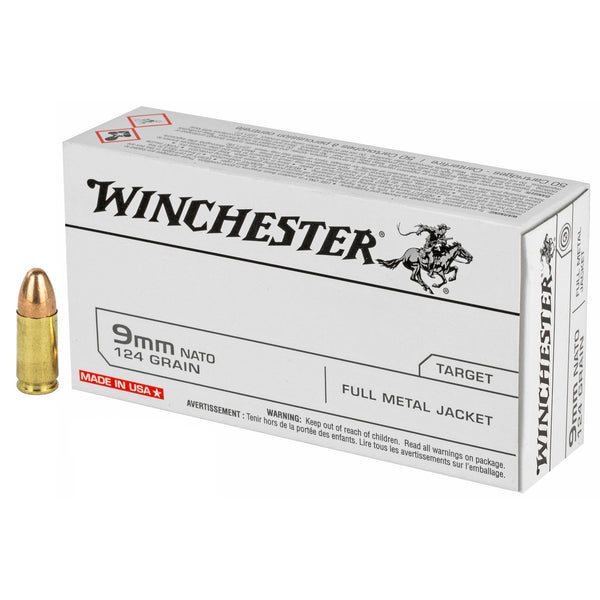 Winchester USA Nato 9mm Luger / Parabellum 124 grain Full Metal Jacket ammunition