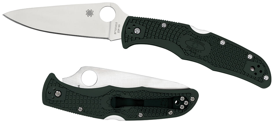 Spyderco Endura 4 Folding Knife C10FPGR 3.75" Plain VG-10 Blade Green FRN Handle with Four-Position Pocket Clip