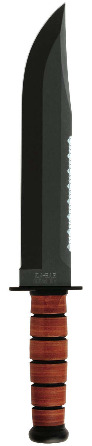 Ka-Bar Big Brother 2217 Fixed 9.38" Clip Point Part Serrated Blade Brown Leather Handle 1095 Cro-Van Steel Includes Sheath