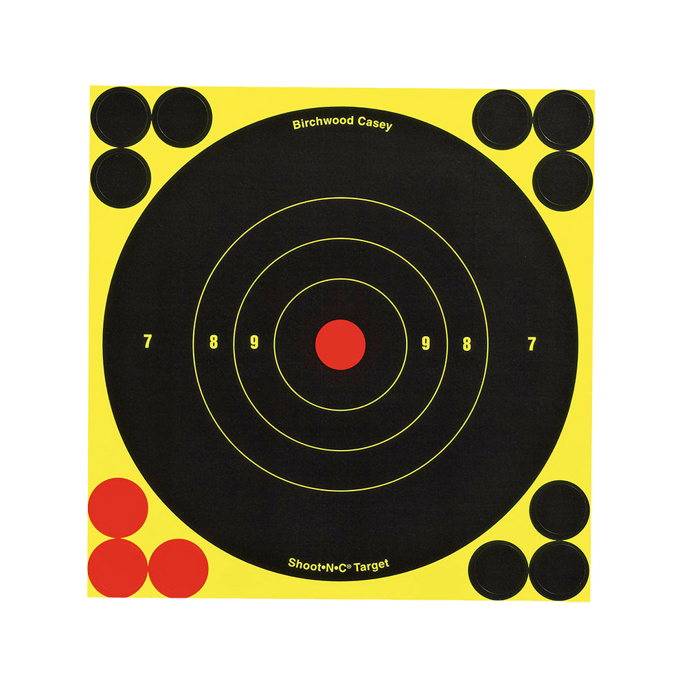 Birchwood Casey Shoot-N-C Reactive 6" Bullseye Self-Adhesive Paper Targets Black/Yellow/Red 12 Pack