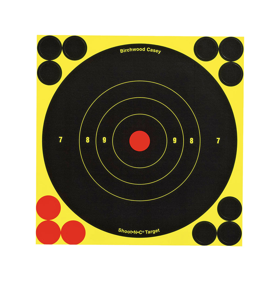 Birchwood Casey Shoot-N-C Reactive 6" Bullseye Self-Adhesive Paper Targets Black/Yellow/Red 12 Pack