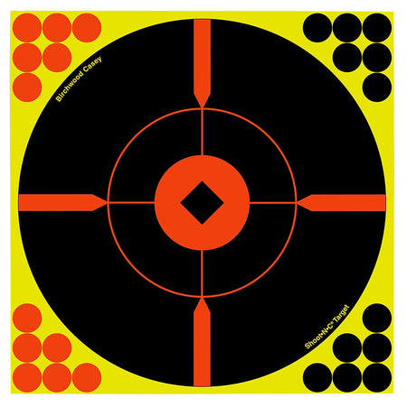 Birchwood Casey Shoot-N-C Reactive 8" BMW Bullseye Self-Adhesive Paper Targets Black/Yellow/Red 50 Pack