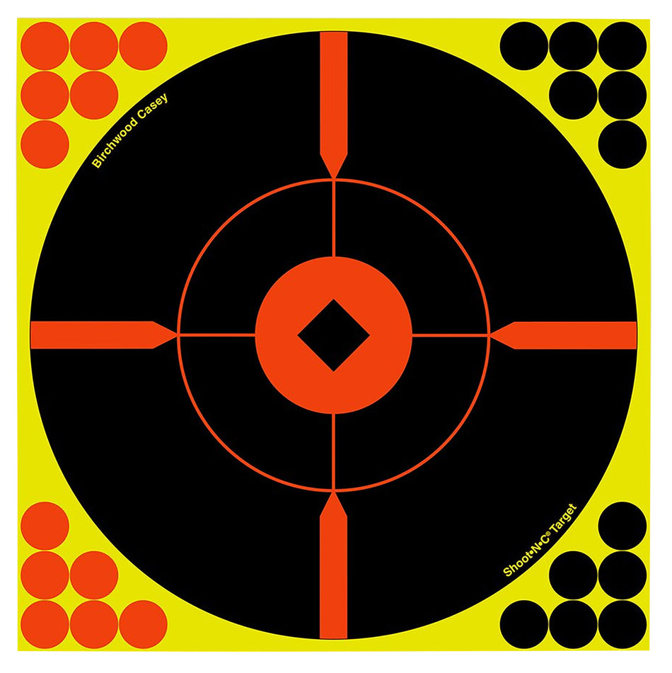 Birchwood Casey Shoot-N-C Reactive 8" BMW Bullseye Self-Adhesive Paper Targets Black/Yellow/Red 50 Pack