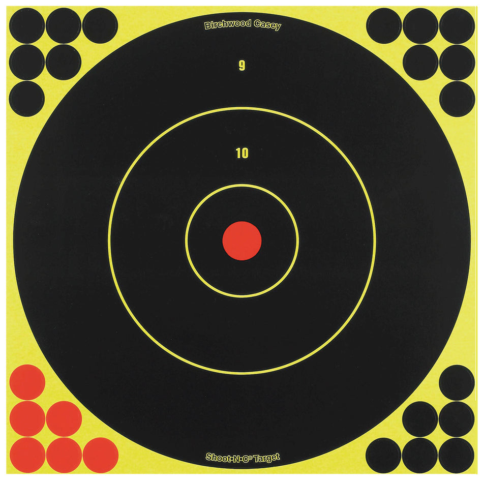 Birchwood Casey Shoot-N-C Reactive 12" Bullseye Self-Adhesive Paper Targets Black/Yellow/Red 5 Pack