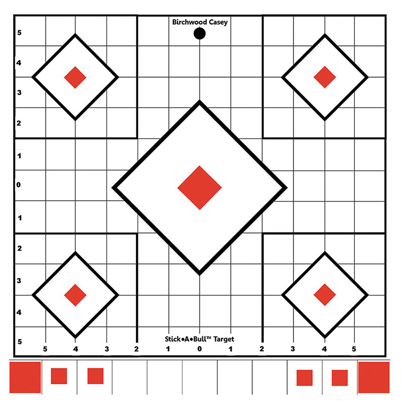 Birchwood Casey Stick-A-Bull 12" 5-Diamond Self-Adhesive Sight-In Paper Range Targets 5 Pack