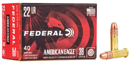 Federal American Eagle .22 Long Rifle 38 grain Copper-Plated Hollow Point ammunition