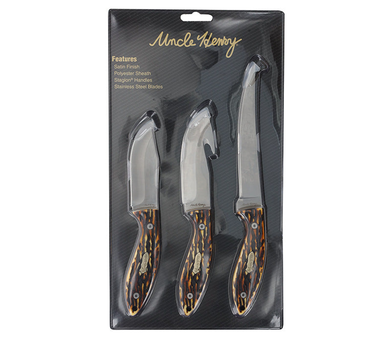 Uncle Henry Fillet Guthook Drop Point 3-Piece Fixed Blade Knife Set Staglon