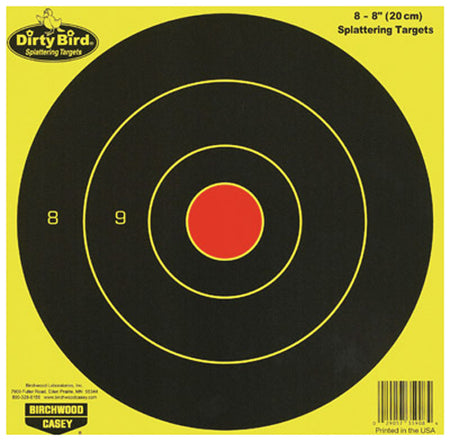 Birchwood Casey Dirty Bird 8" Bullseye Yellow Splatter Paper Range Targets Universal 8 Per Pkg