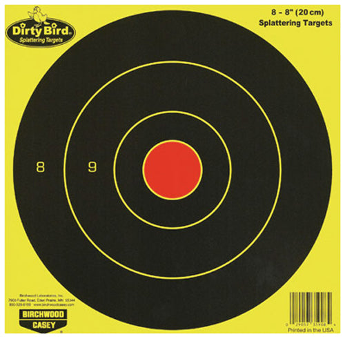 Birchwood Casey Dirty Bird 8" Bullseye Yellow Splatter Paper Range Targets Universal 8 Per Pkg