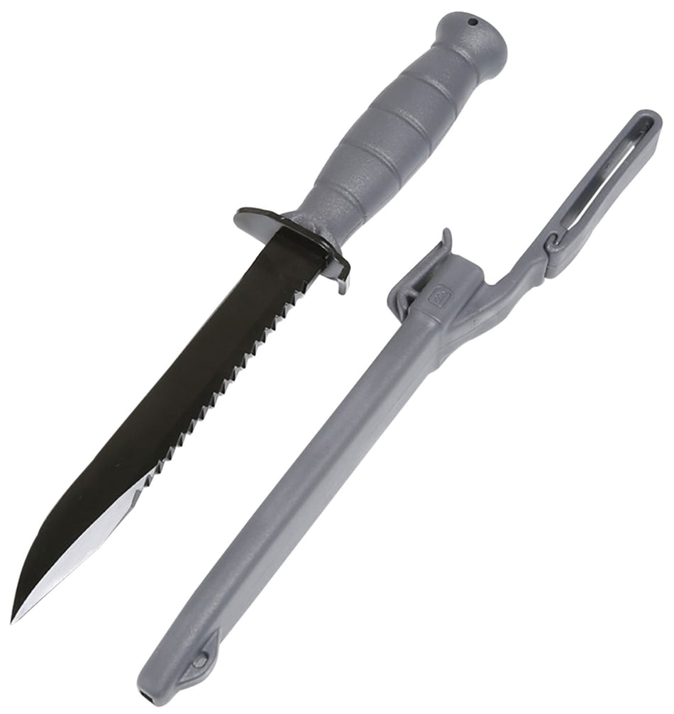 Glock Fixed Blade Field Knife 7" Clip Point with Saw Carbon Steel, Gray Textured Trimond Polymer Handle