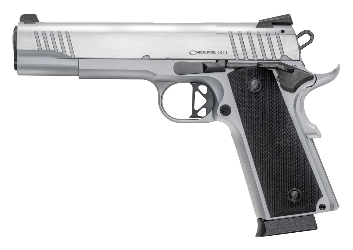 Chiappa Firearms 440234 1911 Superior Full Size Frame 45 ACP 8+1 5" Chrome Optic Ready/Serrated Slide & Frame, Walnut Grip RMR/RMSc Footprint