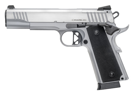 Chiappa Firearms 440234 1911 Superior Full Size Frame 45 ACP 8+1 5" Chrome Optic Ready/Serrated Slide & Frame, Walnut Grip RMR/RMSc Footprint