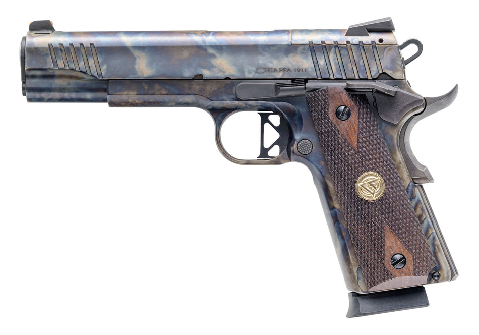 Chiappa Firearms 440235 1911 Superior Full Size Frame 45 ACP 8+1 5" Color Case Hardened Optic Ready/Serrated Slide & Frame, Walnut Grip, RMR/RMSc Footprint