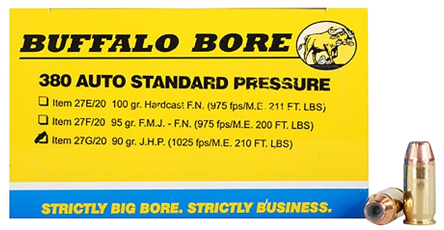 Buffalo Bore Standard Pressure .380 ACP/Auto 90 grain Jacketed Hollow Point ammunition