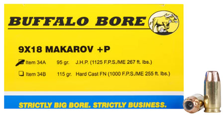 Buffalo Bore Personal Defense 9mm Makarov 95 grain Jacketed Hollow Point ammunition