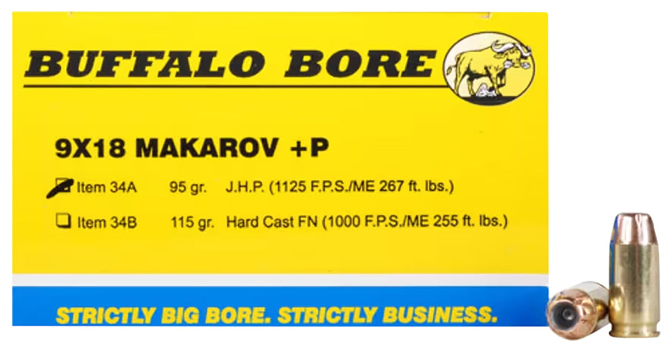 Buffalo Bore Personal Defense 9mm Makarov 95 grain Jacketed Hollow Point ammunition