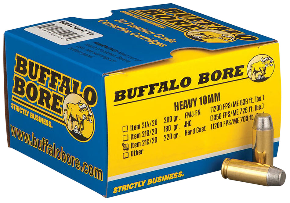 Buffalo Bore Outdoorsman 10mm Auto 220 grain Hard Cast Flat Nose ammunition