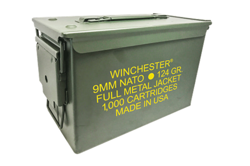 Winchester USA Nato Ammo Can 9mm Luger / Parabellum 124 grain Full Metal Jacket ammunition