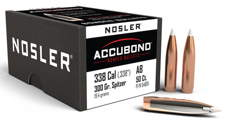 Nosler AccuBond 338 Caliber 300gr Spitzer Point Bonded Bullets 50/Box