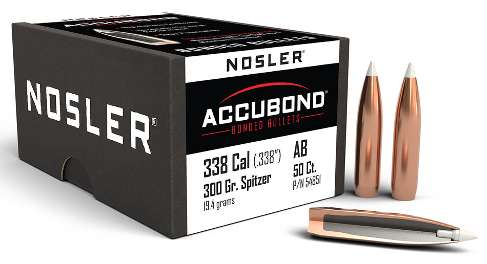 Nosler AccuBond 338 Caliber 300gr Spitzer Point Bonded Bullets 50/Box