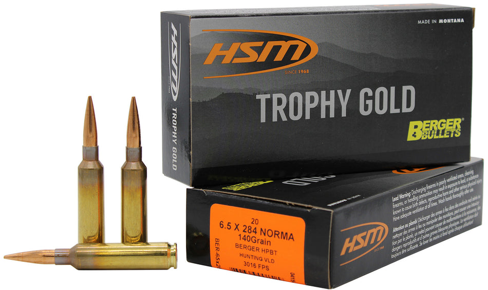 HSM Trophy Gold Berger Hunting VLD Match 140 Grain 6.5-284 Norma 3016 fps