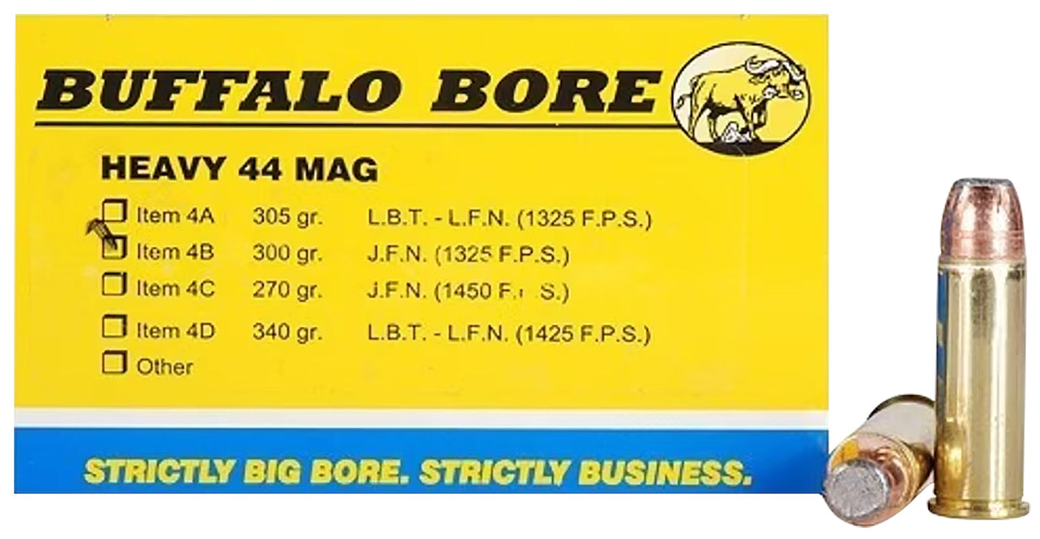 Buffalo Bore Heavy .44 Magnum 300 grain Semi-Jacketed Flat Point ammunition