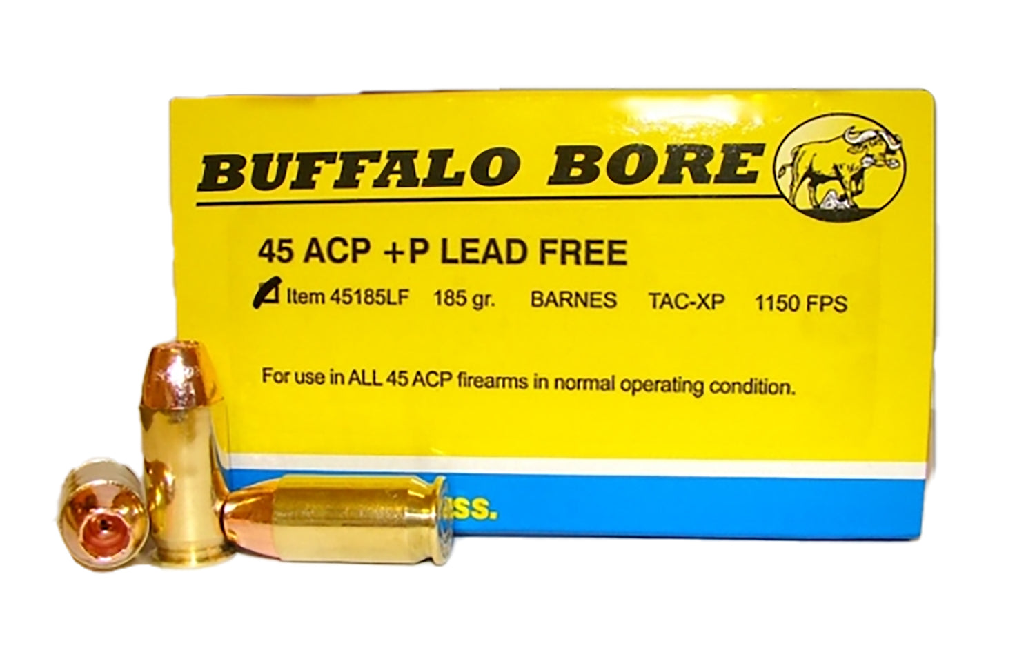 Buffalo Bore +P .45 ACP/Auto 185 grain Barnes TAC-XP Lead Free ammunition