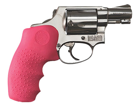 Hogue 60007 S&W J Frame Round Butt Cobblestone Pink Rubber Monogrip Finger Grooves