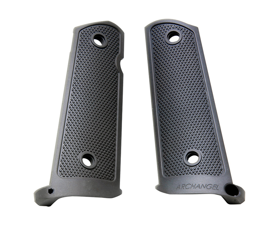 Archangel AA108 1911 Government Full-Size Grip Panels Black Hard Anodized Aluminum with Magazine Well