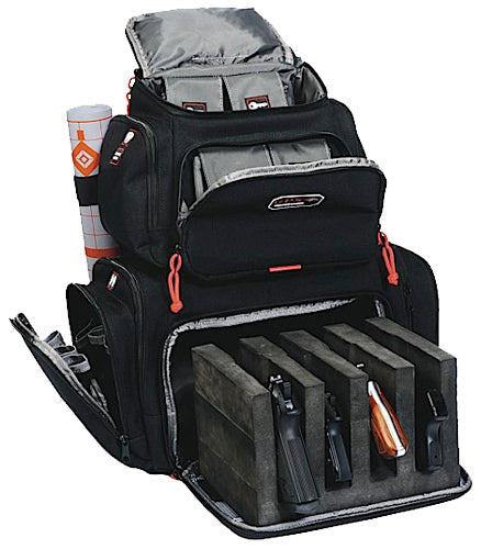 GPS Handgunner Black 1000D Nylon Backpack with Sliding Foam Cradle for 4 Handguns