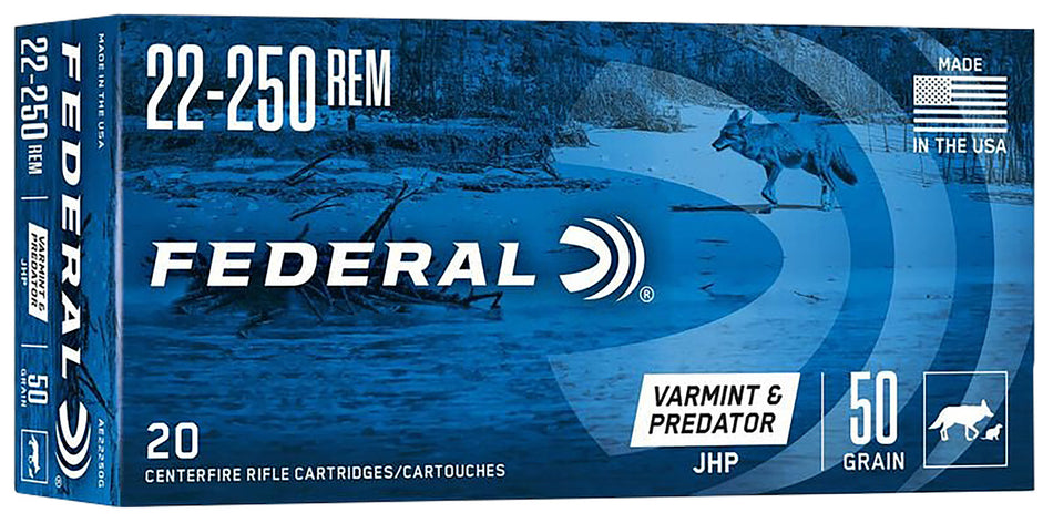 American Eagle Varmint & Predator Jacketed Hollow Point 50 Grain .22-250 Remington 3850 fps