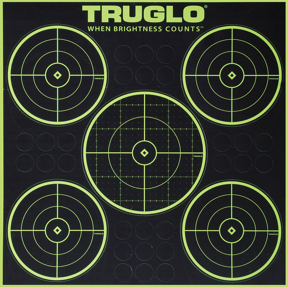 TruGlo Tru-See 5-Bull Heavy Paper Target with Green Halo Self-Adhesive 12"x12" Pack of 6