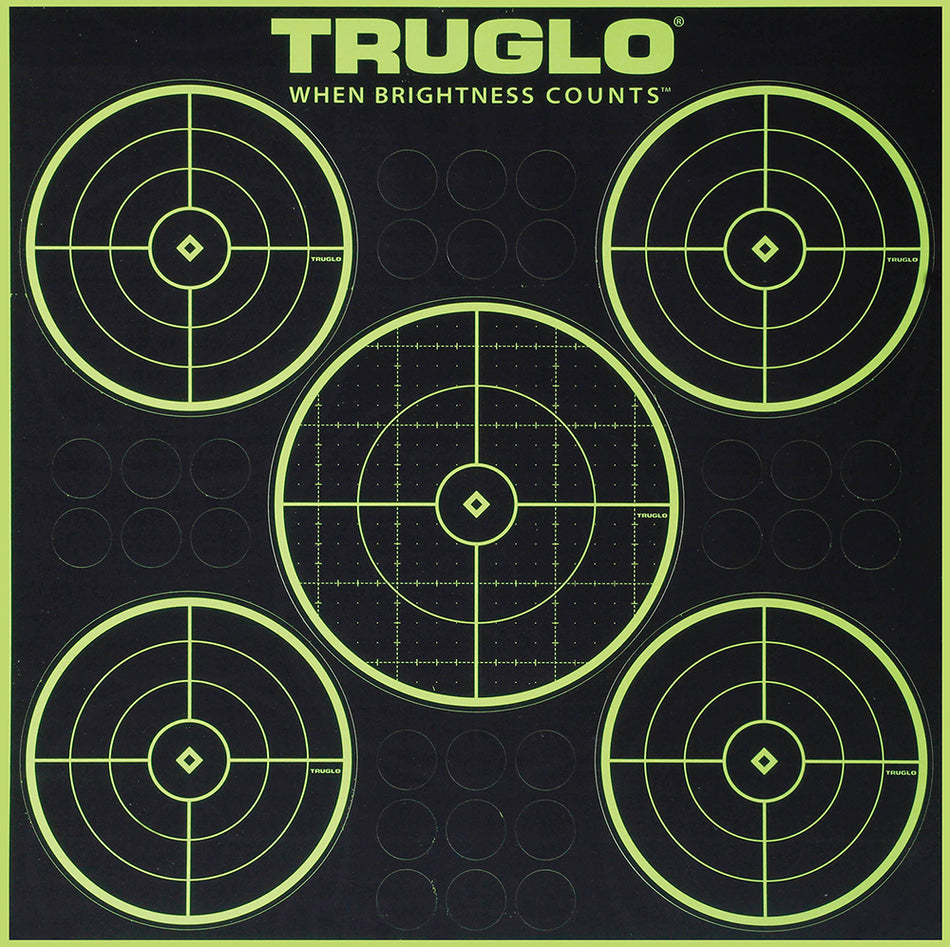 TruGlo Tru-See 5-Bull Heavy Paper Target with Green Halo Self-Adhesive 12"x12" Pack of 6