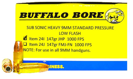 Buffalo Bore Subsonic 9mm Luger / Parabellum 147 grain Jacketed Hollow Point ammunition