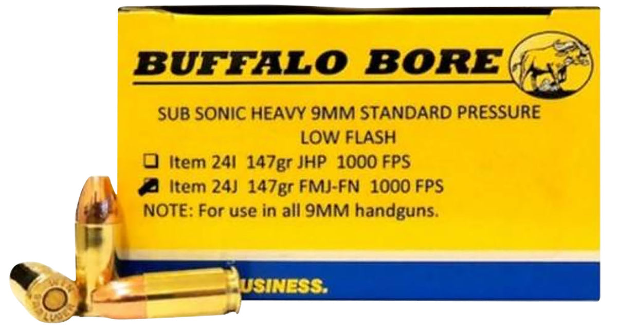 Buffalo Bore Subsonic 9mm Luger / Parabellum 147 grain Full Metal Jacket Flat Nose ammunition