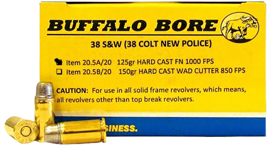 Buffalo Bore Personal Defense .38 S&W Short 125 grain Hard Cast Flat Nose ammunition