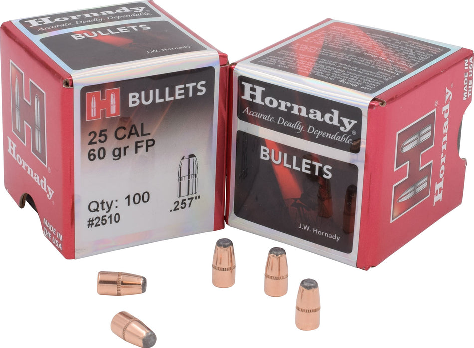 Hornady Traditional Varmint 25 Cal .257 60gr Flat Point Bullets 100/Box