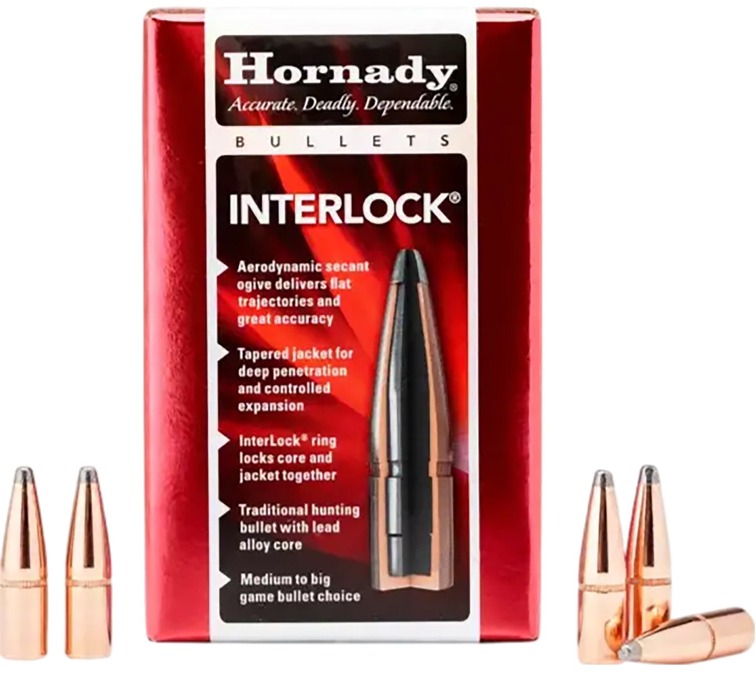 Hornady InterLock 25 Cal .257 117gr Boat Tail Spire Point Bullets 100/Box
