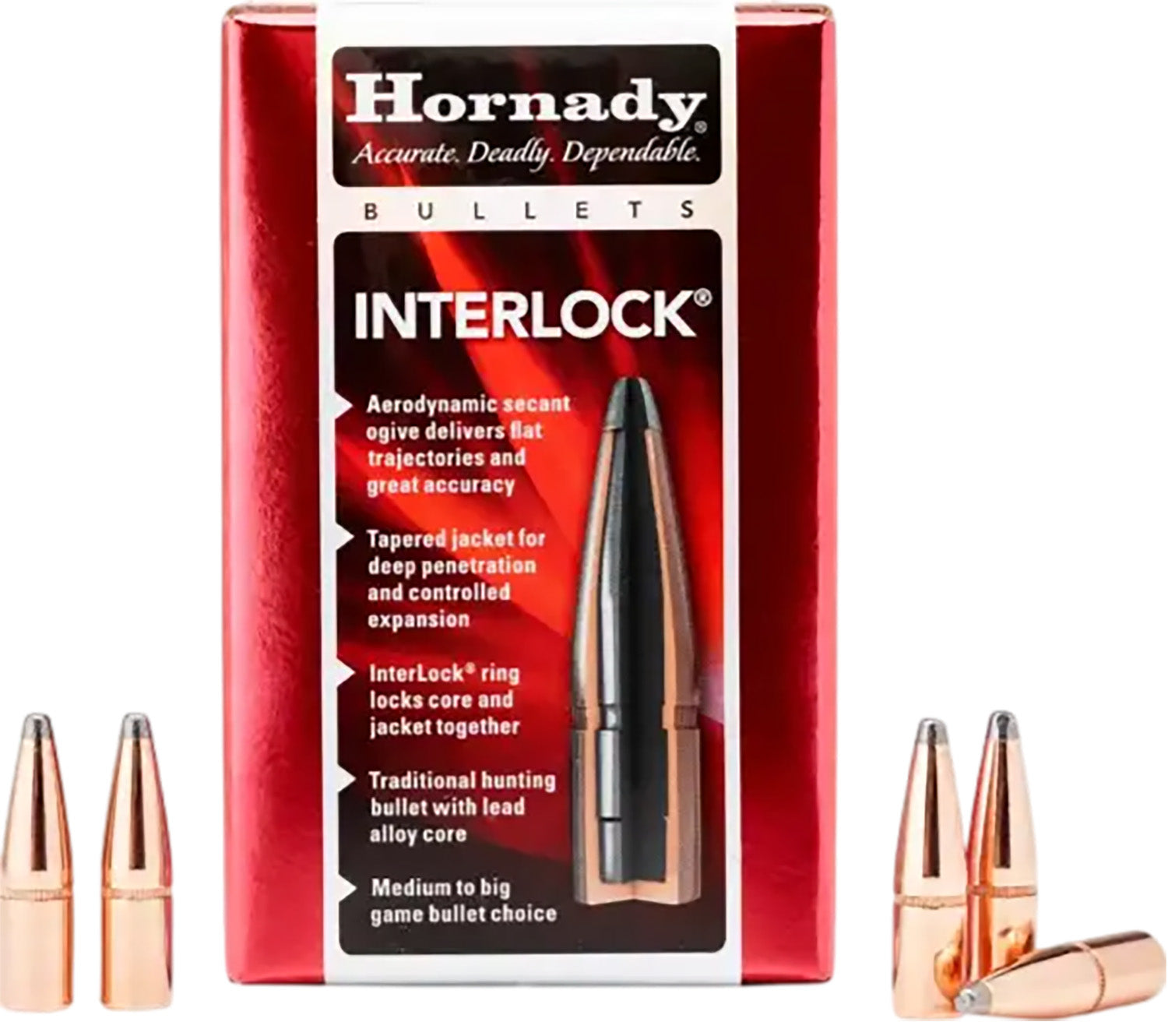Hornady InterLock 30 Cal .308 150gr Boat Tail Soft Point Bullets 100/Box