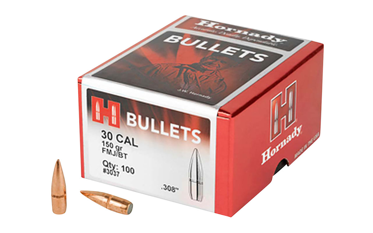 Hornady Traditional 30 Cal .308 150gr Full Metal Jacket Boat Tail Bullets 100/Box