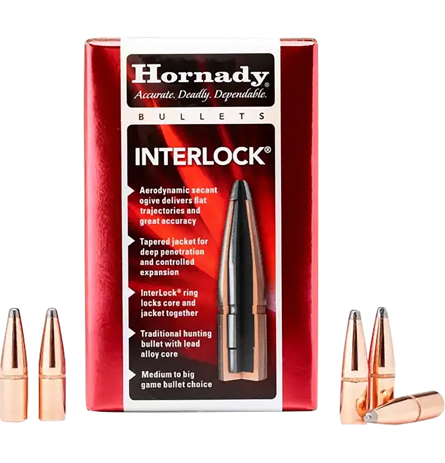Hornady InterLock 30 Cal .308 165 gr Boat Tail Spire Point Bullets 100/Box
