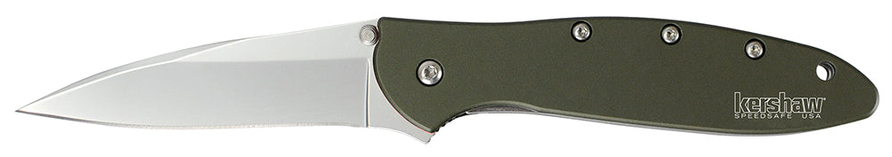 Kershaw Leek 1660OL 3" Assisted-Open Folding Knife Plain 14C28N Blade Olive Drab Anodized Aluminum Handle with Clip