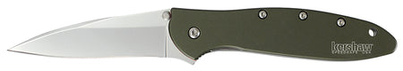 Kershaw Leek 1660OL 3" Assisted-Open Folding Knife Plain 14C28N Blade Olive Drab Anodized Aluminum Handle with Clip