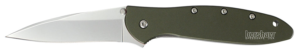 Kershaw Leek 1660OL 3" Assisted-Open Folding Knife Plain 14C28N Blade Olive Drab Anodized Aluminum Handle with Clip