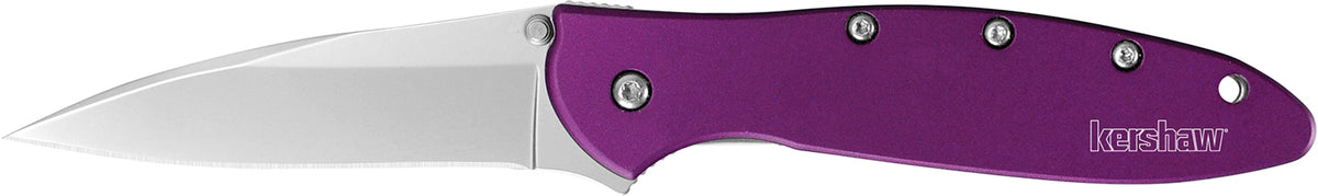 Kershaw Leek 1660PUR 3" Assisted-Open Folding Knife Plain 14C28N Blade Purple Anodized Aluminum Handle with Clip