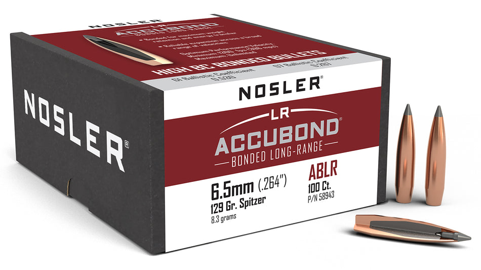 Nosler AccuBond Long Range 6.5 Creedmoor 129gr Spitzer Point Bullets 100/Box