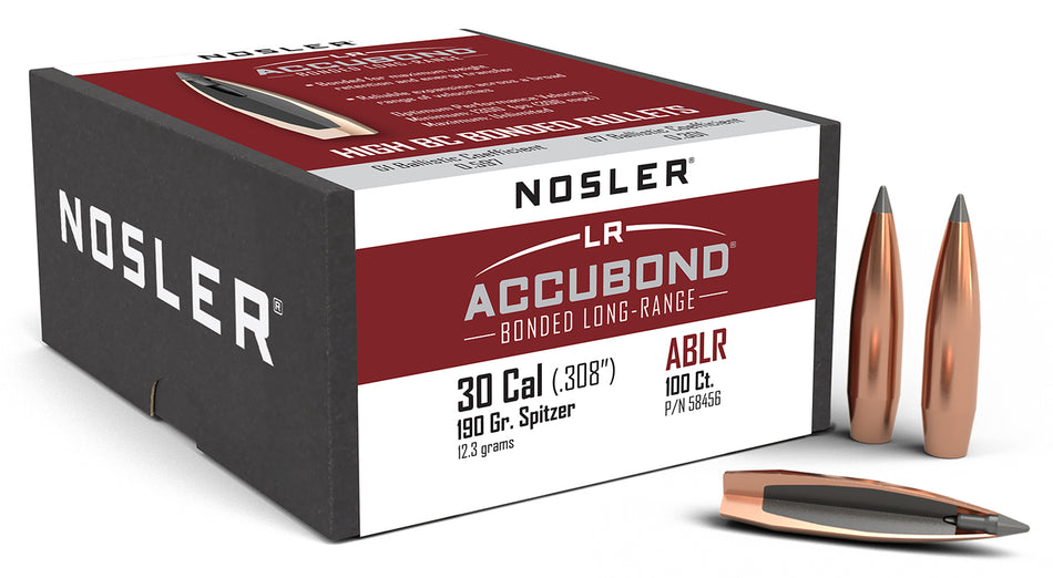 Nosler AccuBond Long Range 30 Cal 190gr Spitzer Point Reloading Bullets 100/Box