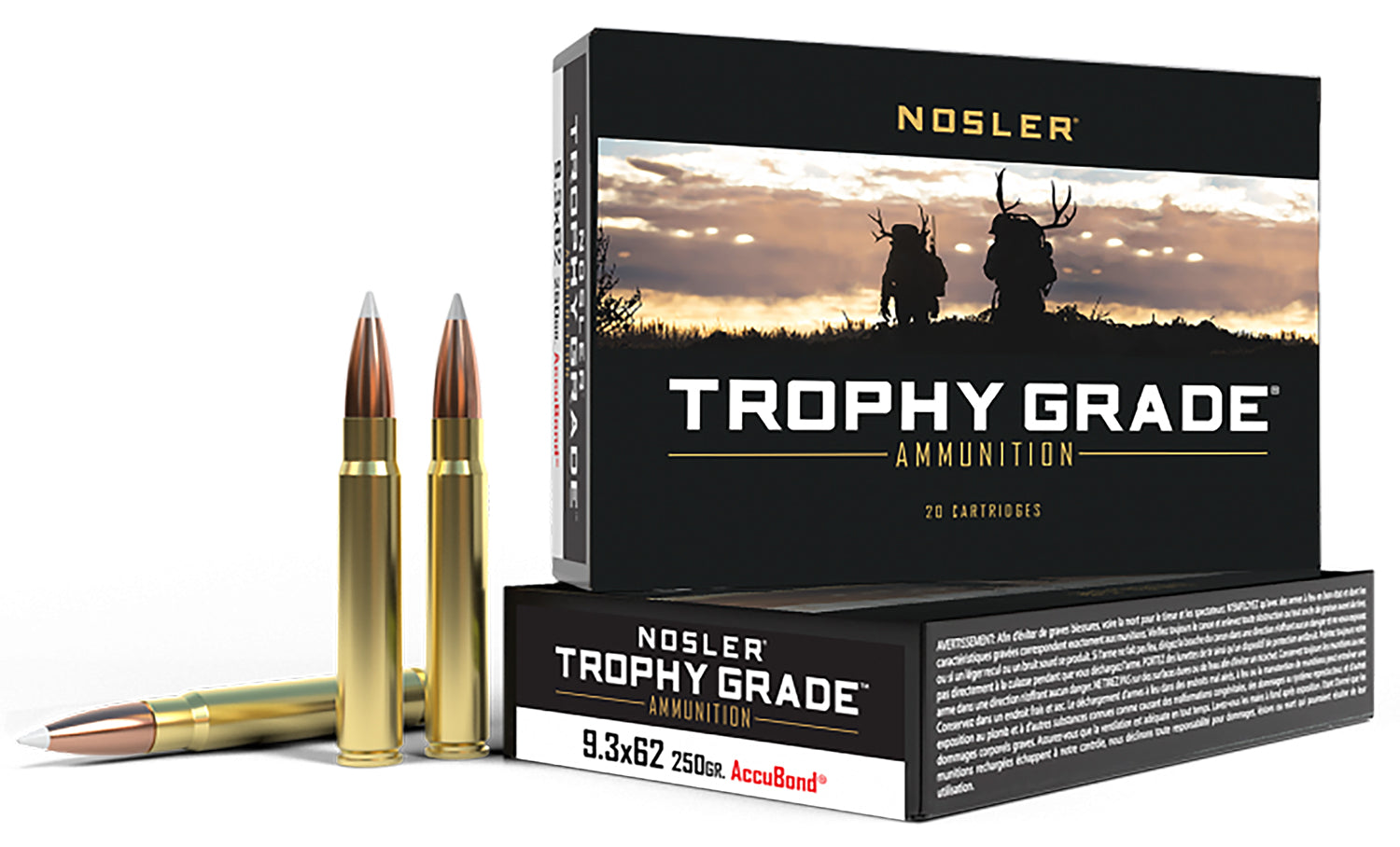 Nosler Trophy Grade 9.3x62mm Mauser 250 grain Nosler AccuBond ammunition
