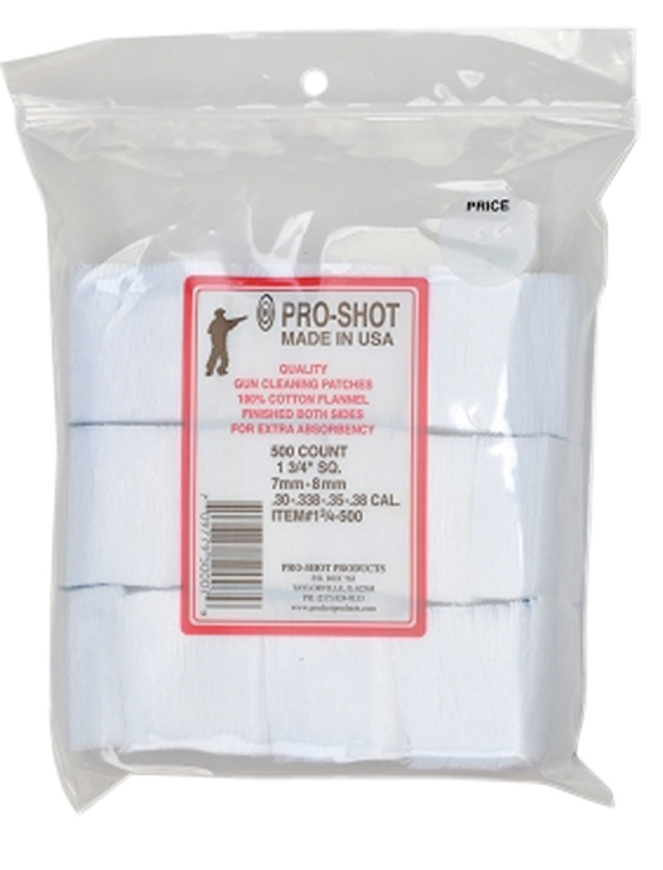 Pro-Shot 500-Pack 1.75" Square Cotton Flannel Bore Patches .38/6mm/7mm Cal