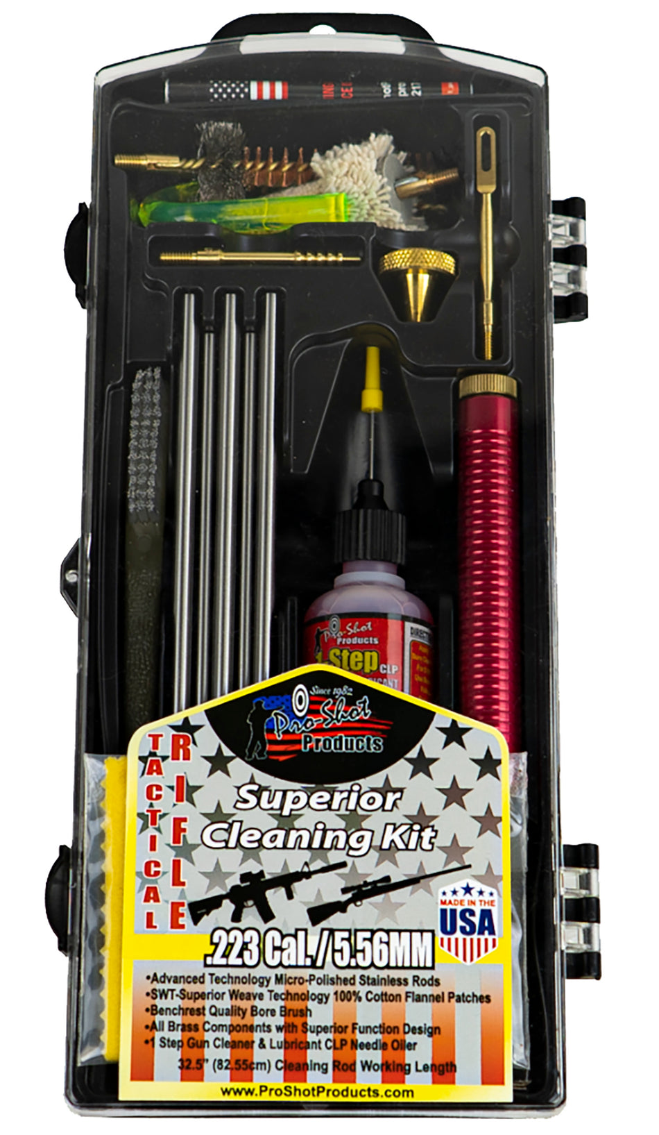 Pro-Shot Multi-Caliber AR Rifle Tactical Cleaning Kit with Black Plastic Case